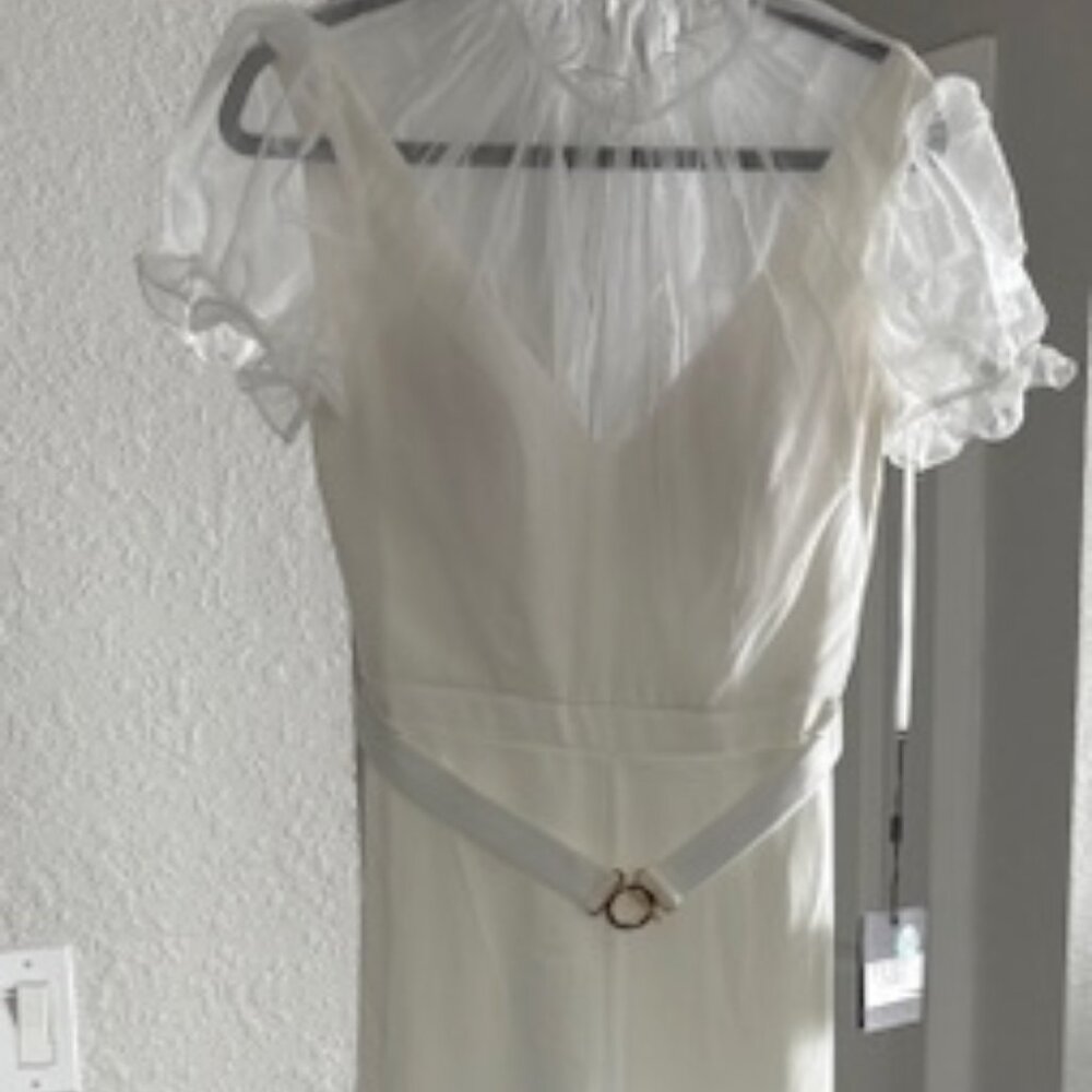 Ieena for Mac Duggal 26621 Ruffle Neck Buckle Belt Jumpsuit Size 6 MSRP $398.00 - Picture 8 of 12